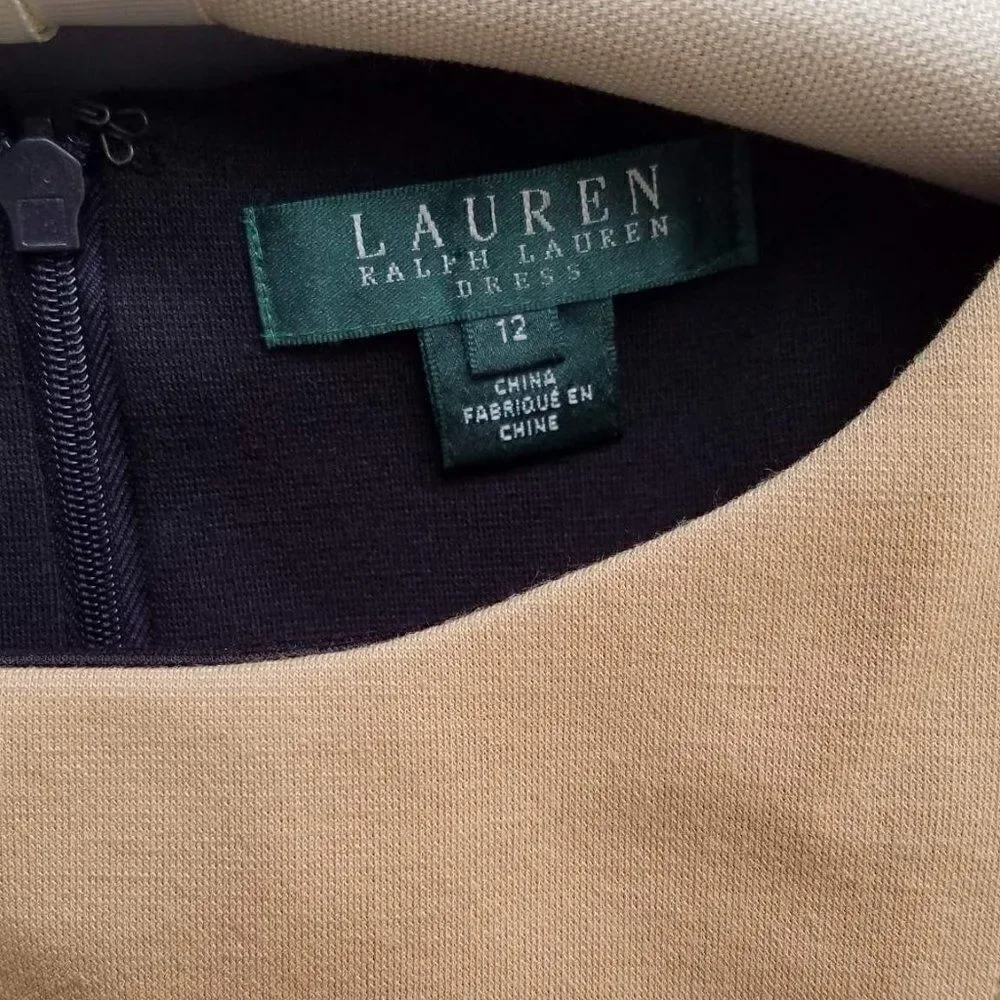 Lauren Ralph Lauren Camel/Black Sheath Dress Size 12
